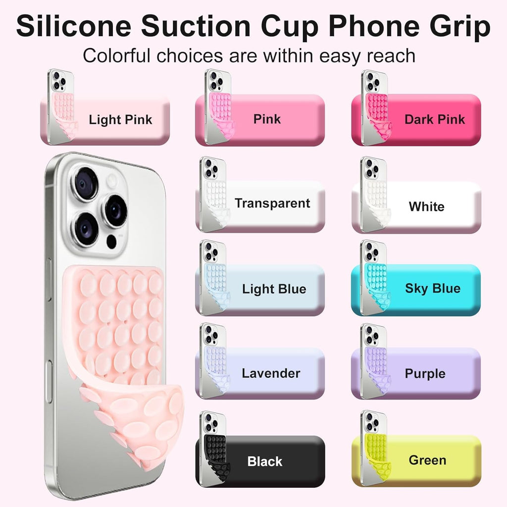 1 Pack Silicone Suction Cup Phone Case Mount Double Sided, Phone Accessories Hands-Free Strong Grip Holder for Selfies and Videos, Silicon Phone Stand Sticky for iPhone and Android Light Pink