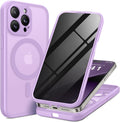 BERFY Magnetic for iPhone 14 Pro Max Case,Compatible with MagSafe,Built-in Privacy Screen Protector and Upgraded Camera Protection,Anti-Spy Full Body Shockproof Phone Case for 14 Pro Max, Light Purple