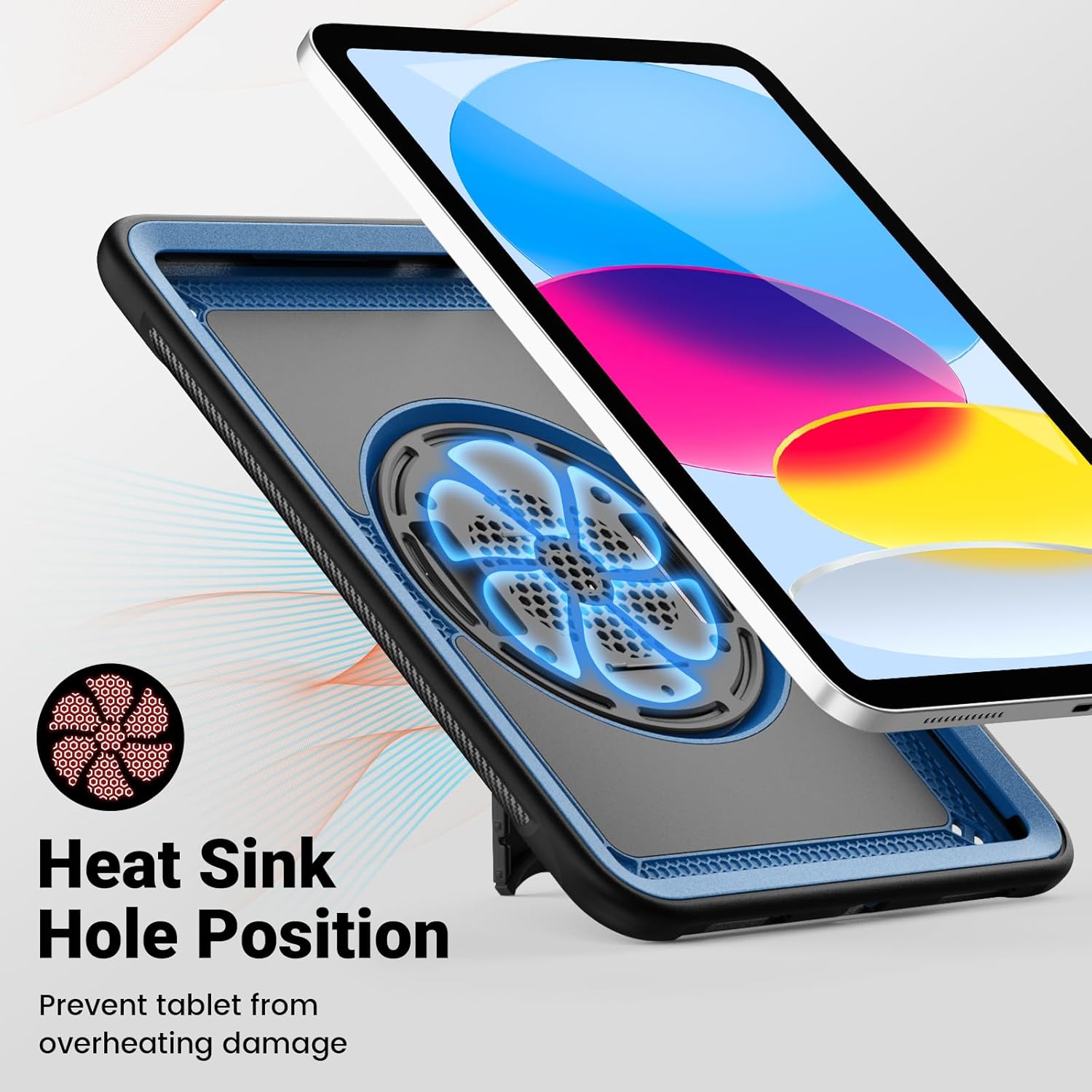SCSVPN Case for iPad A16 11th Generation 11 Inch 2025/10th Gen 10.9'' 2022, Slim Hard Shockproof Protective Case with Screen Protector, Pencil Holder, Rotating Stand, Hand/Shoulder Strap - Navy Blue