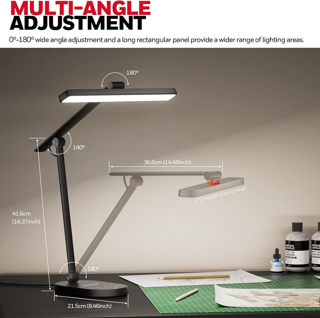 Honeywell Desk Lamp for Home Office, H4 Sunturalux™ Eye-Caring LED Desk Light, 700LM Dimmable Desk Lamp with Timer, Adjustable Desk Reading Light, Touch Auto Dimming Table Lamp for Study, Bedroom
