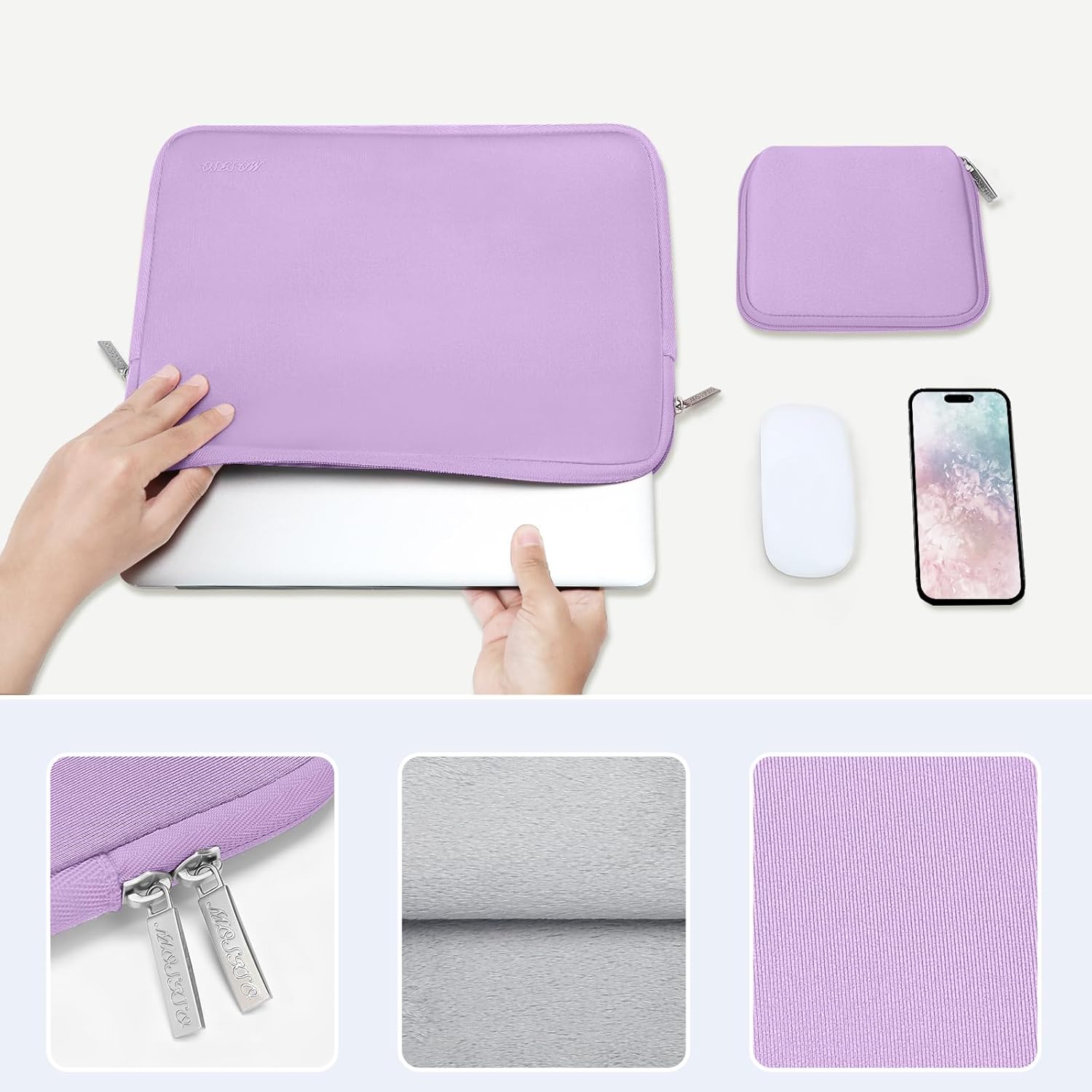 MOSISO Laptop Case 13.3 inch, 13-13.3 inch Laptop Sleeve Bag Compatible with MacBook Air/Pro 13/Pro 14 M5 M4 M3 M2 M1, HP Dell ASUS Lenovo, Neoprene Computer Sleeve Bag with Small Case, Purple