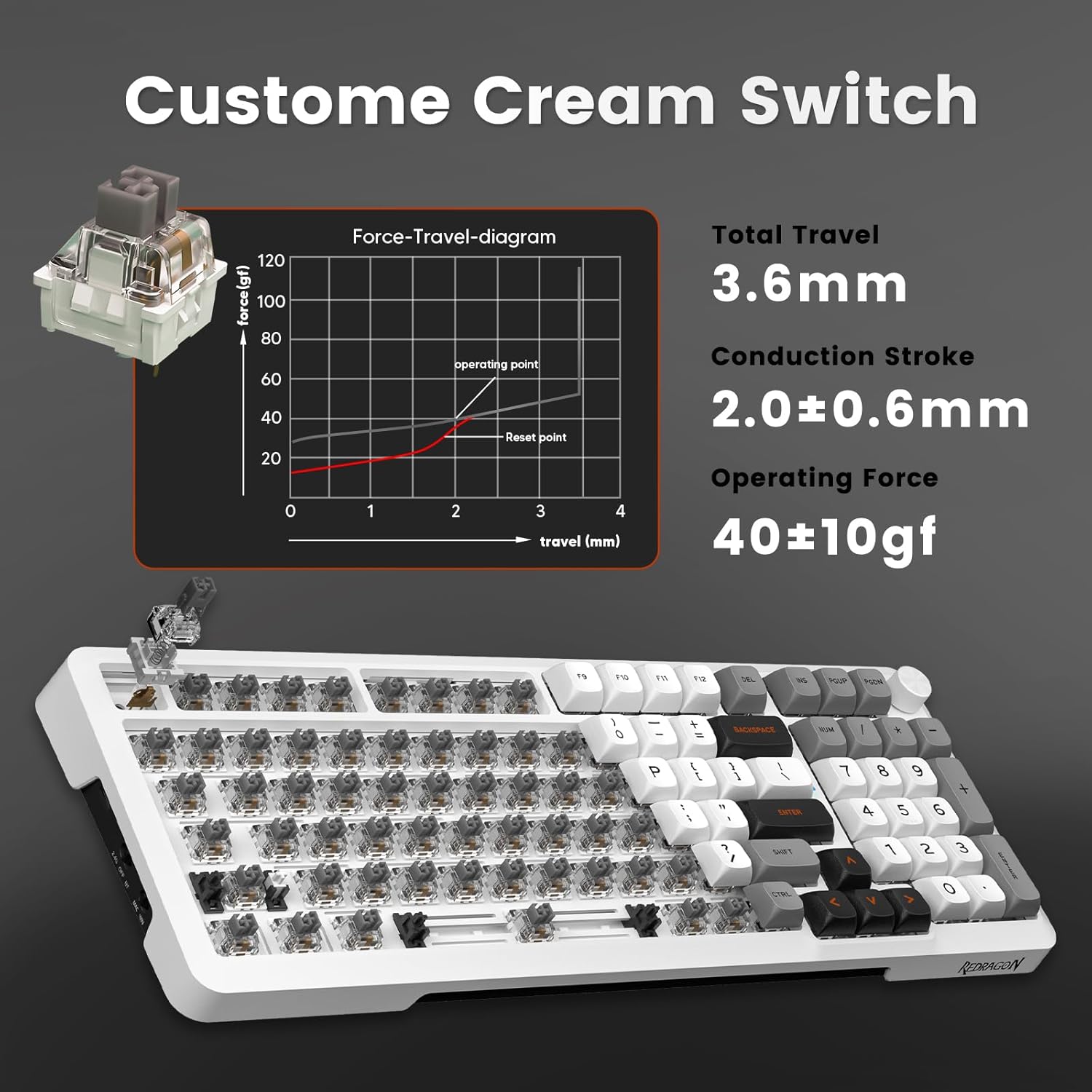 Redragon Wireless Mechanical Keyboard, 3 Mode Gasket Mounted RGB Gaming Keyboard with Volume Knob, Pre-Lubed Linear Switches, MDA-Profile, 98 Keys Hot Swappable Creamy Keyboard for Pc/Tablet/Xbox Blue
