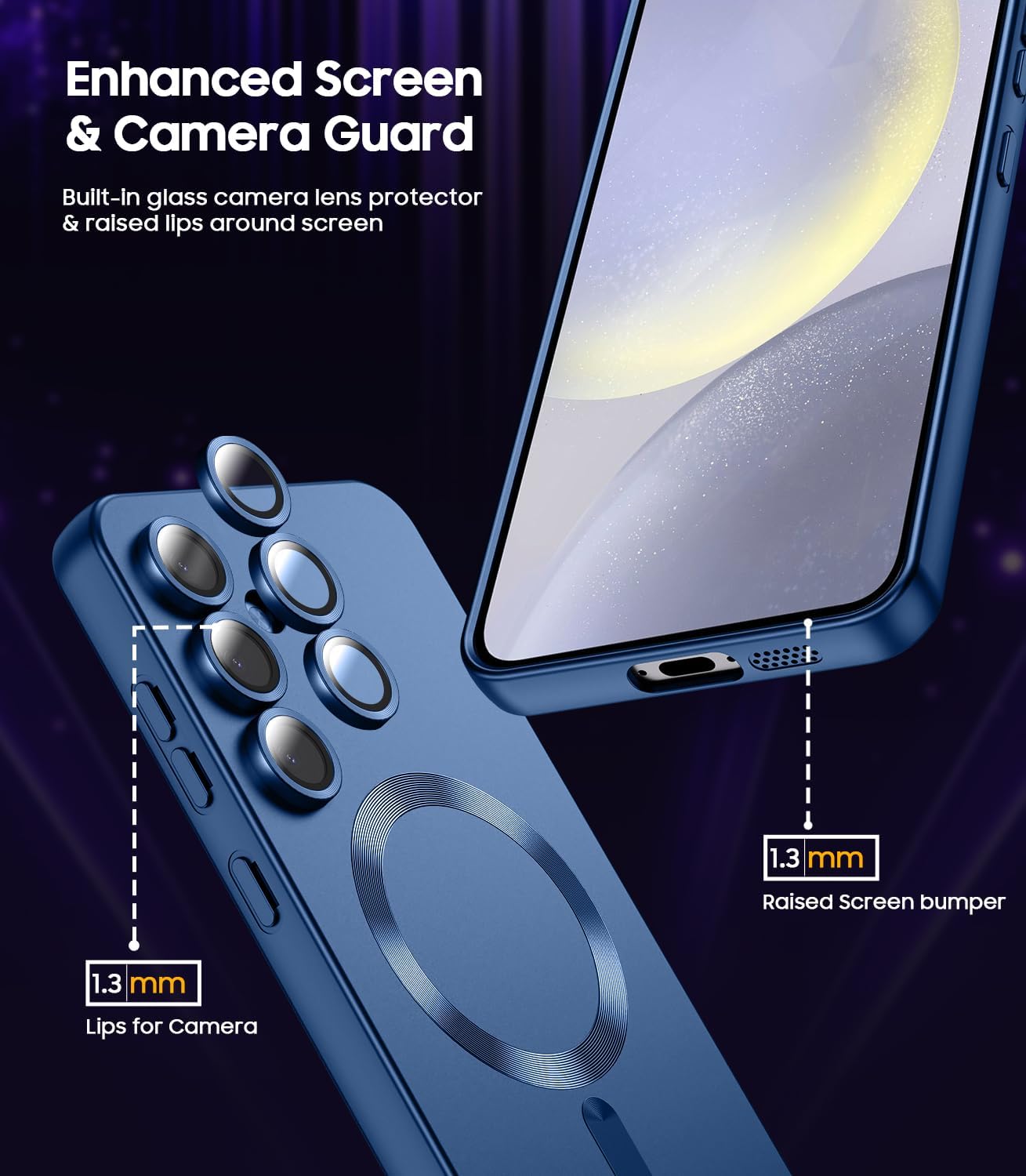 Magnetic for Samsung Galaxy S24 Case [Compatible with MagSafe][Built-in Camera Lens Protector] Slim Soft Silicone Bumper Shockproof Metallic Luster Phone Case (Blue)