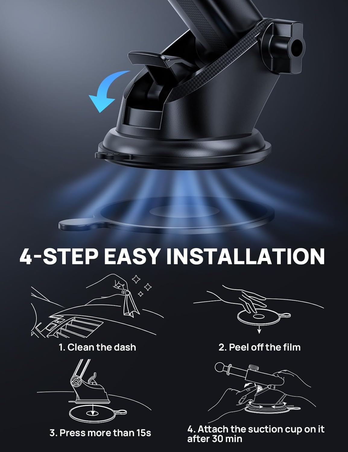 [2025 New] Dashboard Phone Holders for Your Car (+Air Vent Clip) [Military Grade Stable] , Car Cell Phone Holder, Rotatable Suction Cup Car Phone Mount for All Phone (Cube Black)