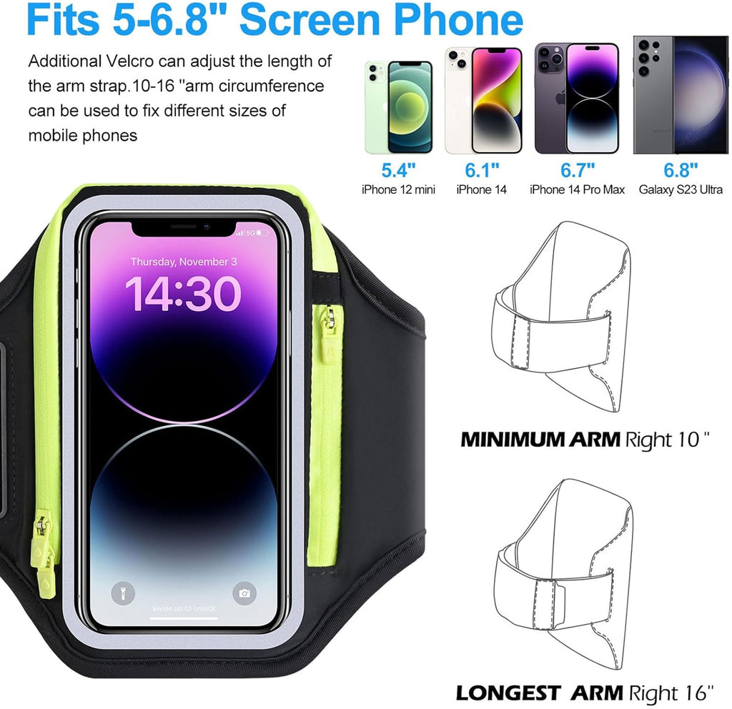 Cell Phone Armbands for Running with Foldable Straps, 6.9‘’ Running Armband Phone Holder, Arm Band Bag for iPhone 16 15 14 13 12 Pro Max Galaxy with Car Home Key Zipper Protective Covers for Women