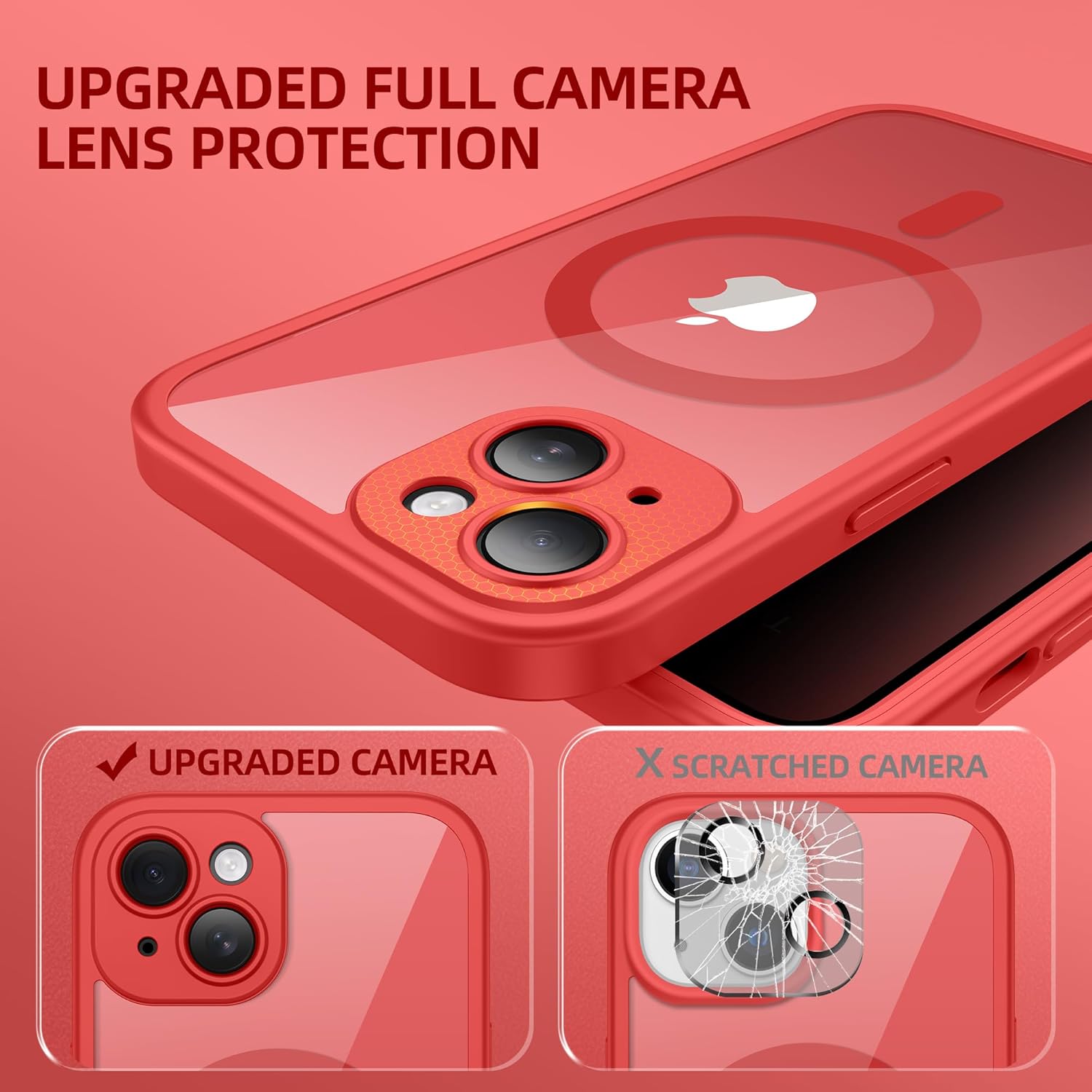 BERFY Magnetic for iPhone 14 Case, Compatible with MagSafe, Built-in Privacy Screen Protector and Upgraded Camera Protection, Anti-Spy Full Body Shockproof Phone Case for 14 6.1", Red