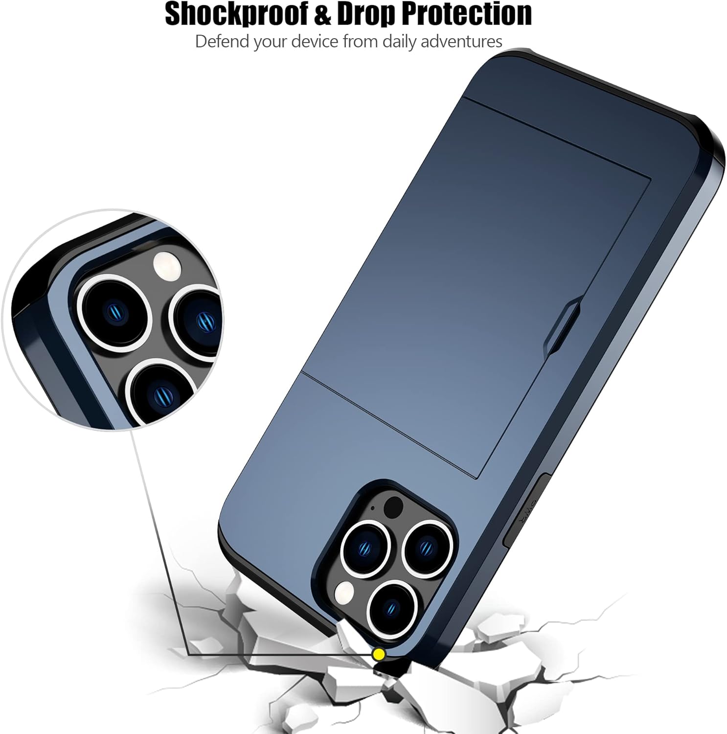 Nvollnoe for iPhone 12 Pro Max Case with Card Holder Heavy Duty Protective Dual Layer Shockproof Hidden Card Slot Slim Wallet Case for iPhone 12 Pro Max for Men&Women(Blue)