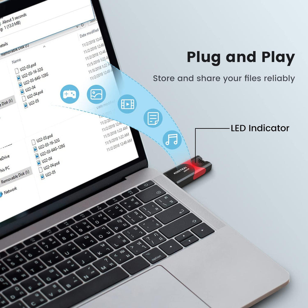 256 GB USB 3.0 Flash Drive KOOTION Flash Drive 3.0 Thumb Drive Retractable 256G Memory Stick USB Drive Jump Drive Rugged with LED Indicator for Data Storage and Transfer