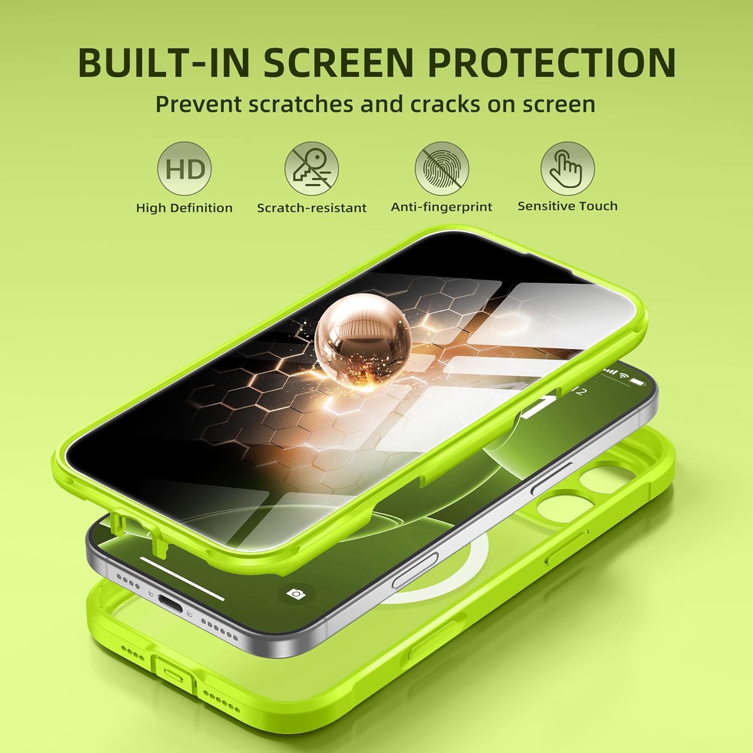 BERFY Magnetic for iPhone 16 Pro Case, Compatible with MagSafe, Built-in Privacy Screen Protector and Upgraded Camera Protection, Anti-Spy Full Body Shockproof Phone Case for 16 Pro 6.3", Bright Green