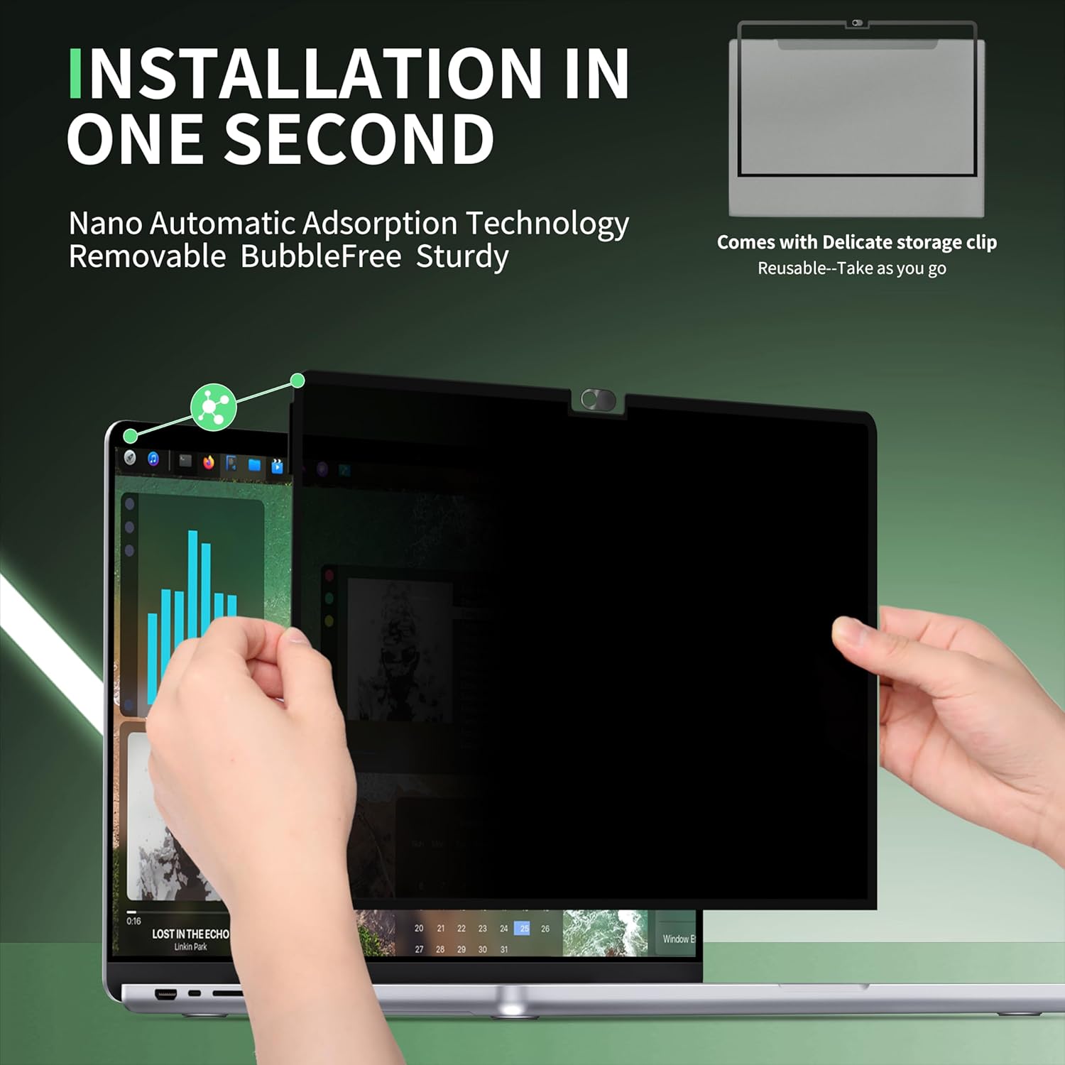 Privacy Screen for MacBook Pro 16 Inch(2024, 2023, 2022, 2021, M4-M1, Pro, Max), Anti Blue Light Glare Filter Removable Computer Protector, Bubble-Free Monitor Shield Laptop Film With Camera Cover