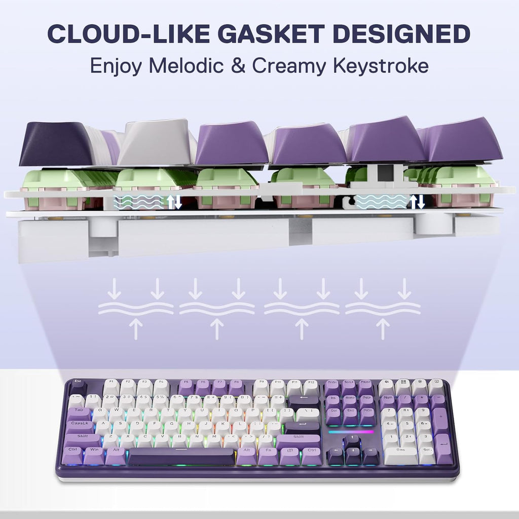 Redragon K745 PRO Wireless Gasket RGB Gaming Keyboard, 108 Keys Mechanical Keyboard w/Extra 4 Hotkeys, Hot-Swap South-Facing LED Socket, 5-Layer Noise Dampening, Round PBT Keycaps, Mint Mambo Switch