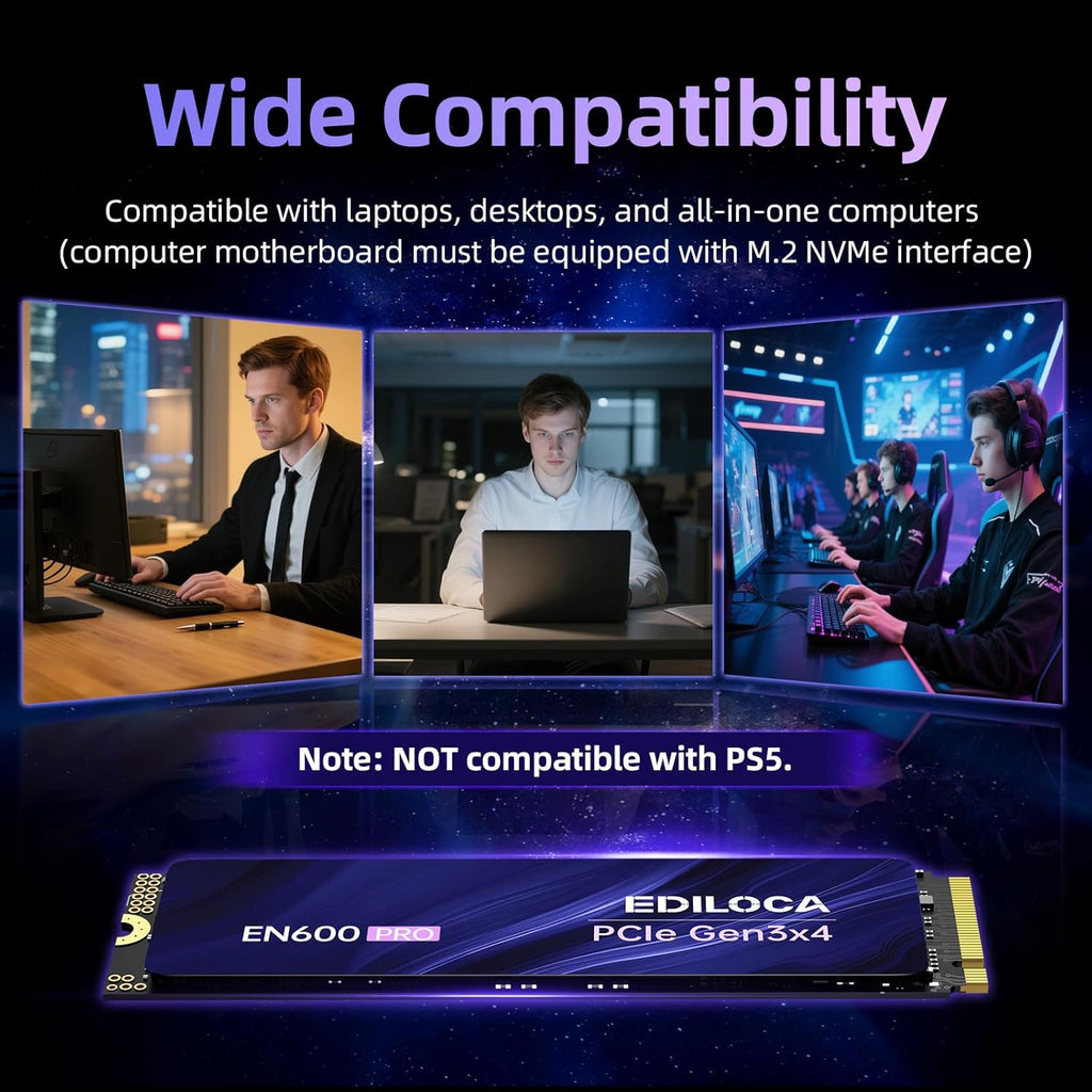 EN600 PRO SSD 2TB PCIe 3.0 Gen 3x4, NVMe M.2 2280, Up to 3500MB/s, Internal Solid State Drive, SLC Cache 3D NAND TLC, Graphene Cooling Sticker, Storage for PC, Desktop and Laptops