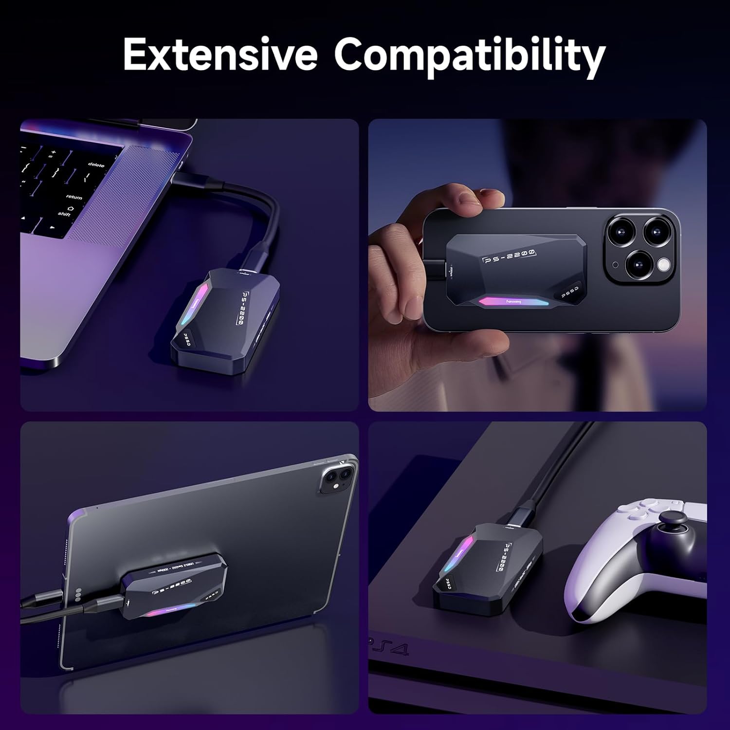 2TB Magnetic Portable SSD,2050MB/s Type-C USB 3.2 Gen 2x2 External SSD,4K ProRes Record and Store,Aluminum alloy,RGB Touch Lighting,External Solid State Drive for iPhone15/16/Android/PC/Mac -PS2200
