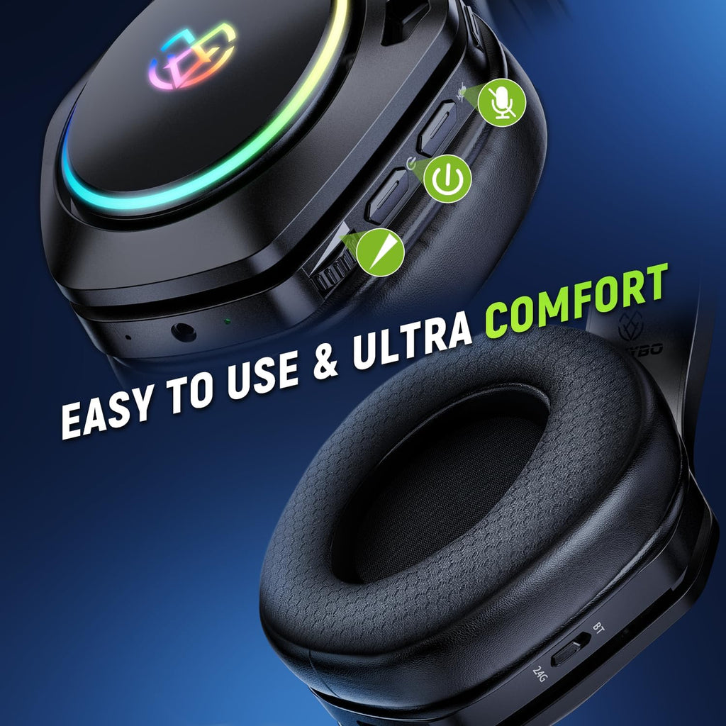 Wireless Gaming Headsets for Ps5 Ps4 PC, 2.4GHz USB & Type-C Gaming Headphones, 40H+ Hrs & 7.1 Surround Sound with Noise Canceling Microphone for Switch Phone