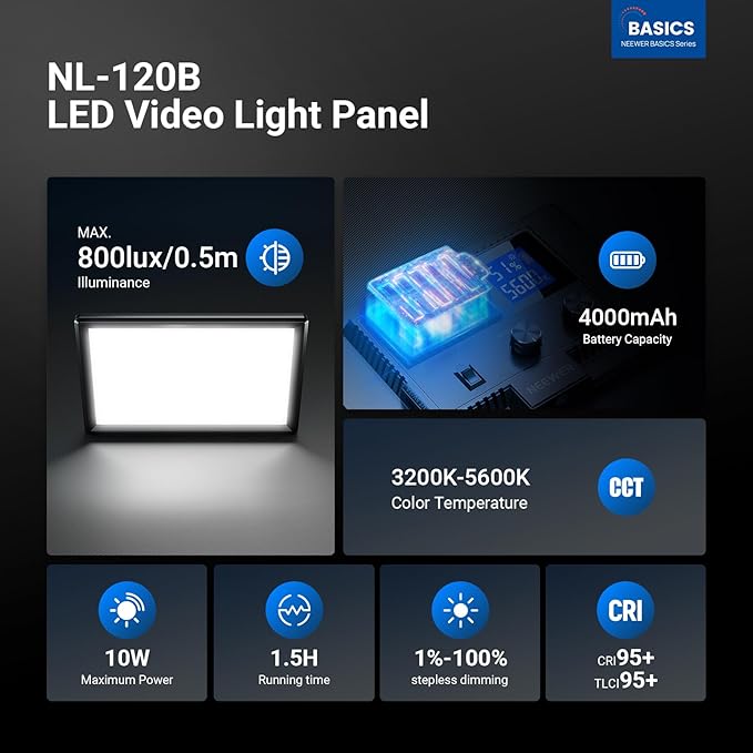 NEEWER Basics 9" LED Light Panel, 3200-5600K Edge Lit Dimmable Camera Soft Key - Image 2