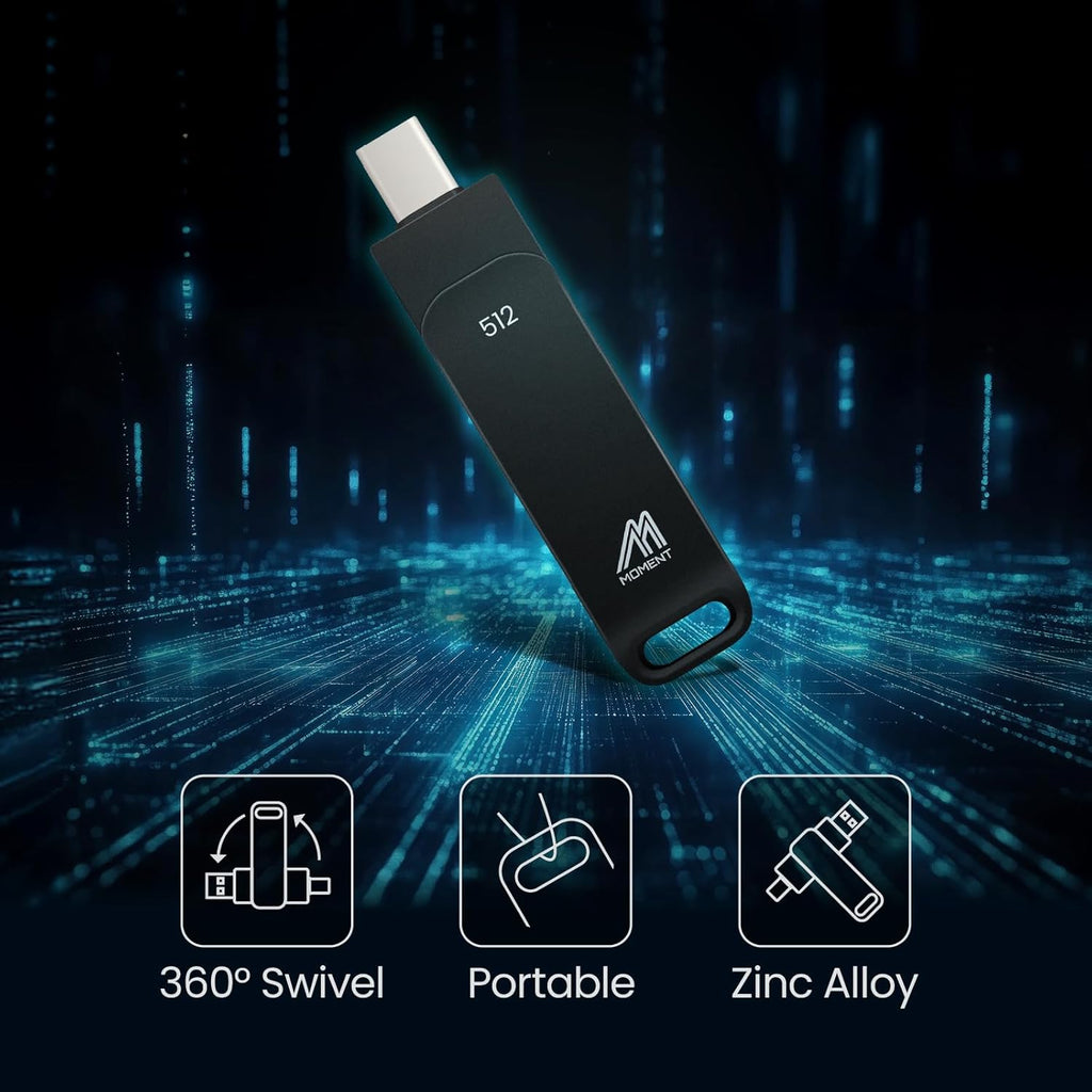 MMOMENT 512GB MU P50 External SSD – USB-C & USB-A Compatible, Portable USB 3.2 5Gbps SSD, 530MB/s Read, 480MB/s Write, Sustained 110MB/s – Works with iPhone-15+, Android, PS5, Steam Deck, PC
