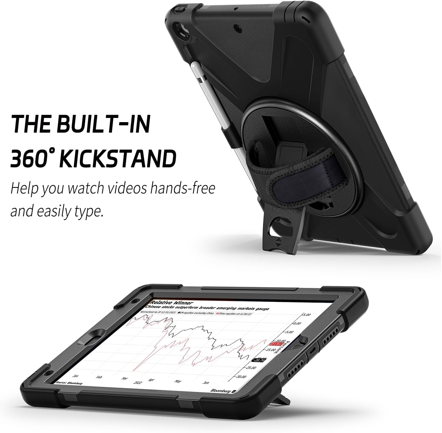 ZenRich Shockproof Case for iPad 9th/8th/7th Generation 10.2 inch 2021/2020/2019, Heavy Duty Rugged Case with Pencil Holder/360° Rotating Kickstand/Handle/Carrying Strap, Black