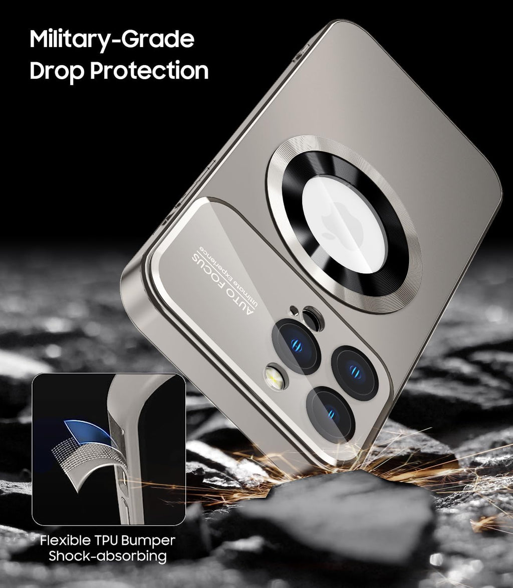 Magnetic for iPhone 13 Pro Case, Built-in Camera Lens Protector, Compatible with MagSafe, Logo View, Military Grade Protective Phone Cover, Titanium Gray