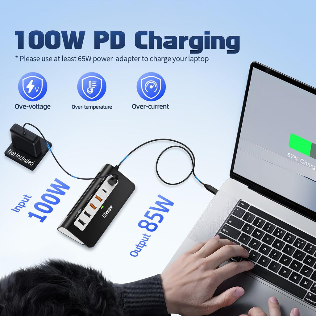 USB C Hub 10Gbps, 9-in-1 USB C Docking station with 4K@60Hz HDMI, Type-C & 2 Type-A 3.2, 2 USB-A 2.0, PD 100W, SD/TF Port, Black Aluminum USB Hub for Laptop, iPhone 16/15 Series, MacBook Air/Pro