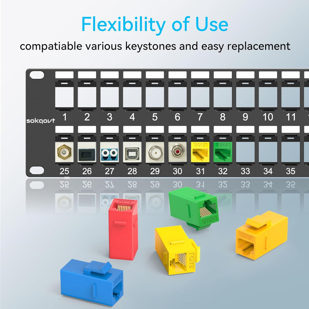 48 Port Blank Keystone Patch Panel with Snap-in Design (4 Pack), Cat6 Network Patch Panel 2U 19 inch, Rack Mount Ethernet Patch Panel (for Slim Keystone Only)