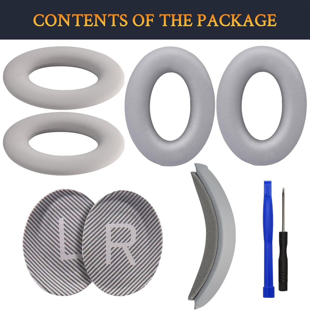 SOULWIT Ear Pads Cushions + Headband + Silicone Earpads Cover Protector, Replacement Kit for Bose QuietComfort 35 QC35, QC35 ii Over-Ear Headphones - Silver