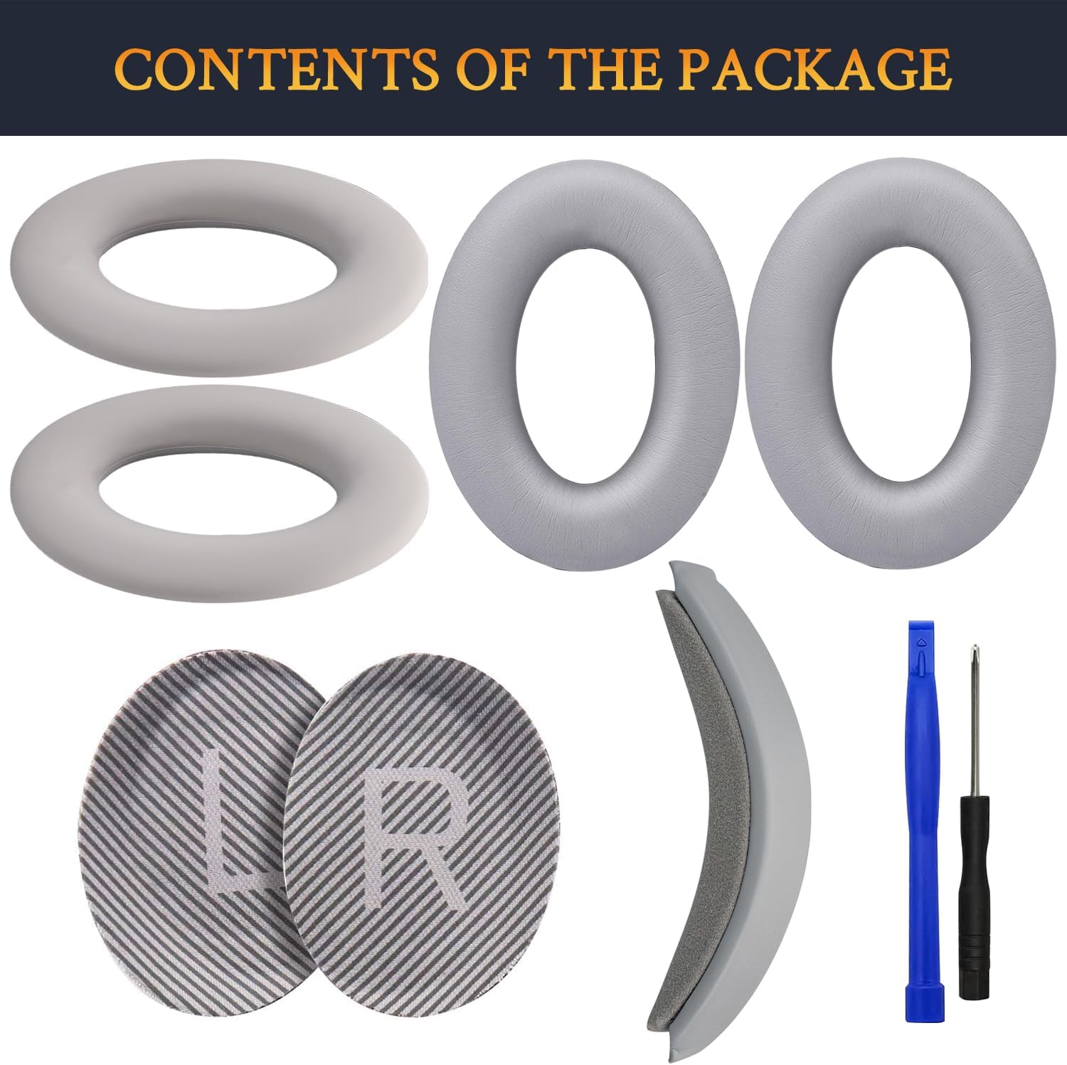 SOULWIT Ear Pads Cushions + Headband + Silicone Earpads Cover Protector, Replacement Kit for Bose QuietComfort 35 QC35, QC35 ii Over-Ear Headphones - Silver