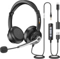 Wantek USB & 3.5mm Headset with Mic for PC/Laptop,Wired Headset with Noise-Cancelling Microphone & Audio Controls Perfect for Home Office Online Class Skype Zoom Call Center Webinar,All Day Comfort