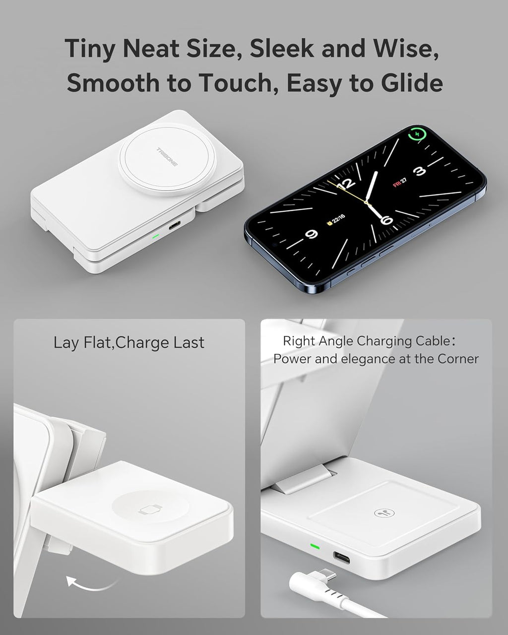 3 in 1 Charging Station for iPhone 16/15/14/13/12 Series, Wireless Charger for Apple Watch，Travel Magnetic Charging Stand for AirPods (White)