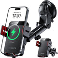 MOKPR Wireless Car Charger, 15W Auto Clamping Car Charger Dash Windshield Air Vent Phone Holder Compatible with iPhone 16 15 14/13/13 Pro/12 pro/12/11/X/8, Samsung S24/S23/S22, red