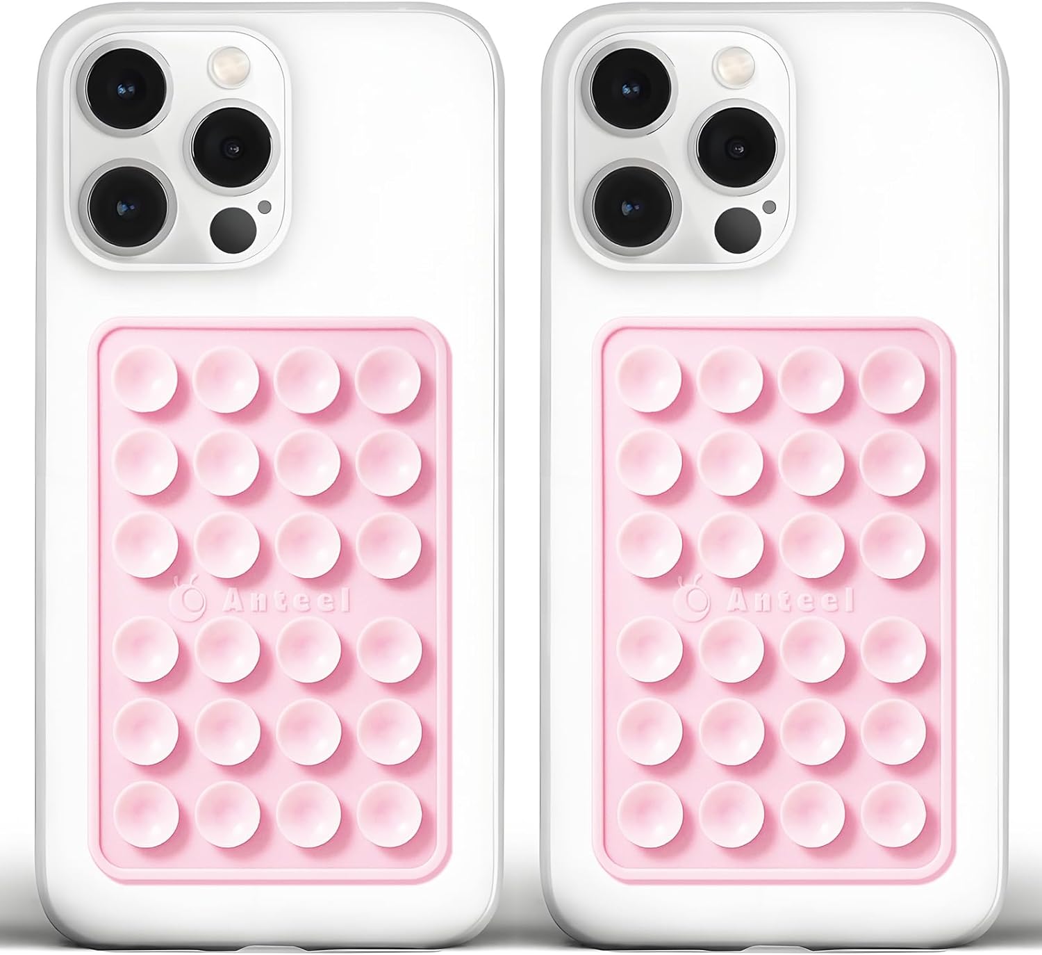 Anteel Medium-Sized Silicone Suction Phone Case Adhesive Mount, Enhanced Suction Power and Upgraded Thickened Sticky Phone Grip, Durable, Hands-Free Sticky Phone Holder, 2.28"x3.46" (LPK&LPK)