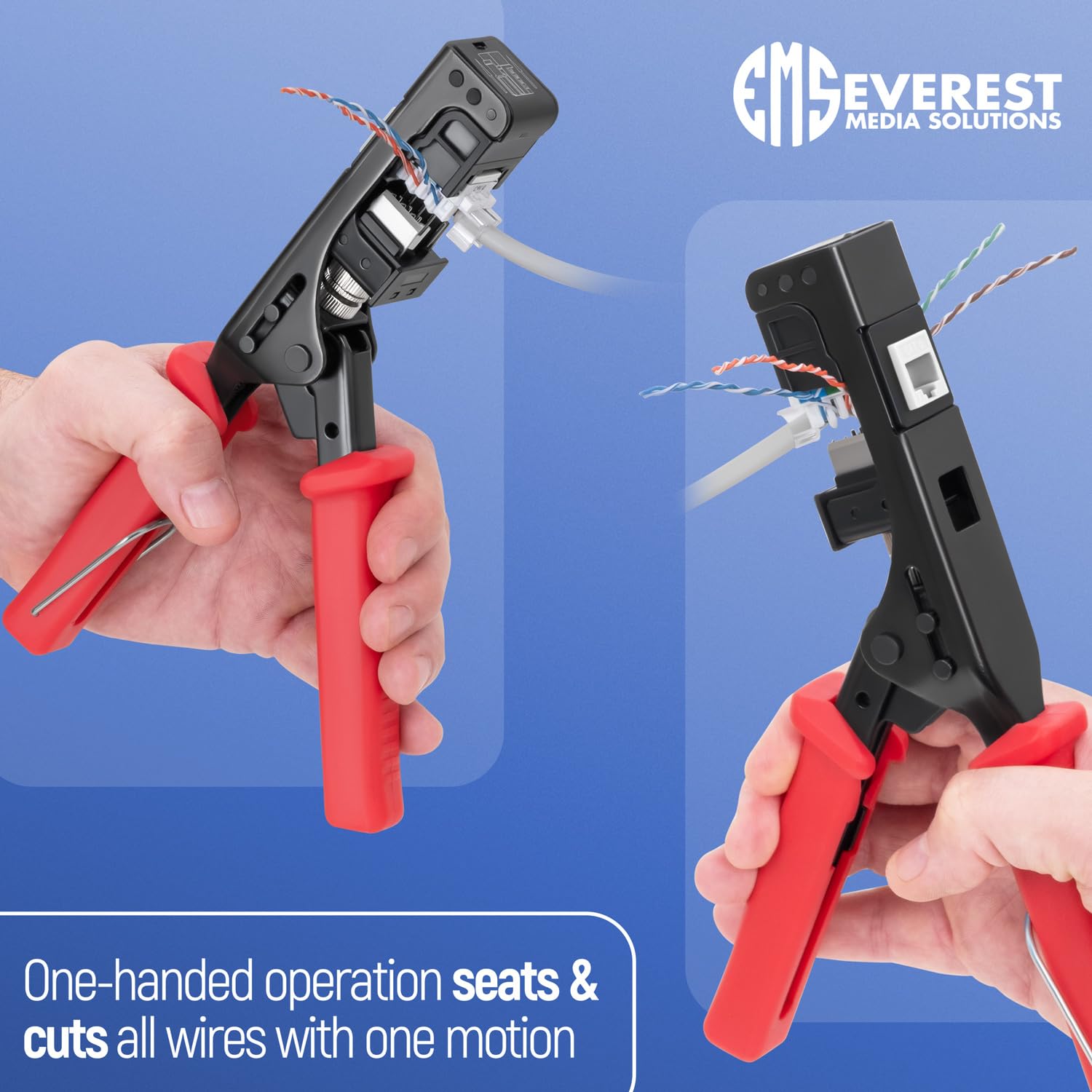 Everest easyJACK - 45° Angled Speed Termination Keystone Tool Set - with 20-Pack of RJ45 Cat6A Keystone Jacks in White (Slim Profile Design) - Time Saver Network Punch Down Tool Cat6A