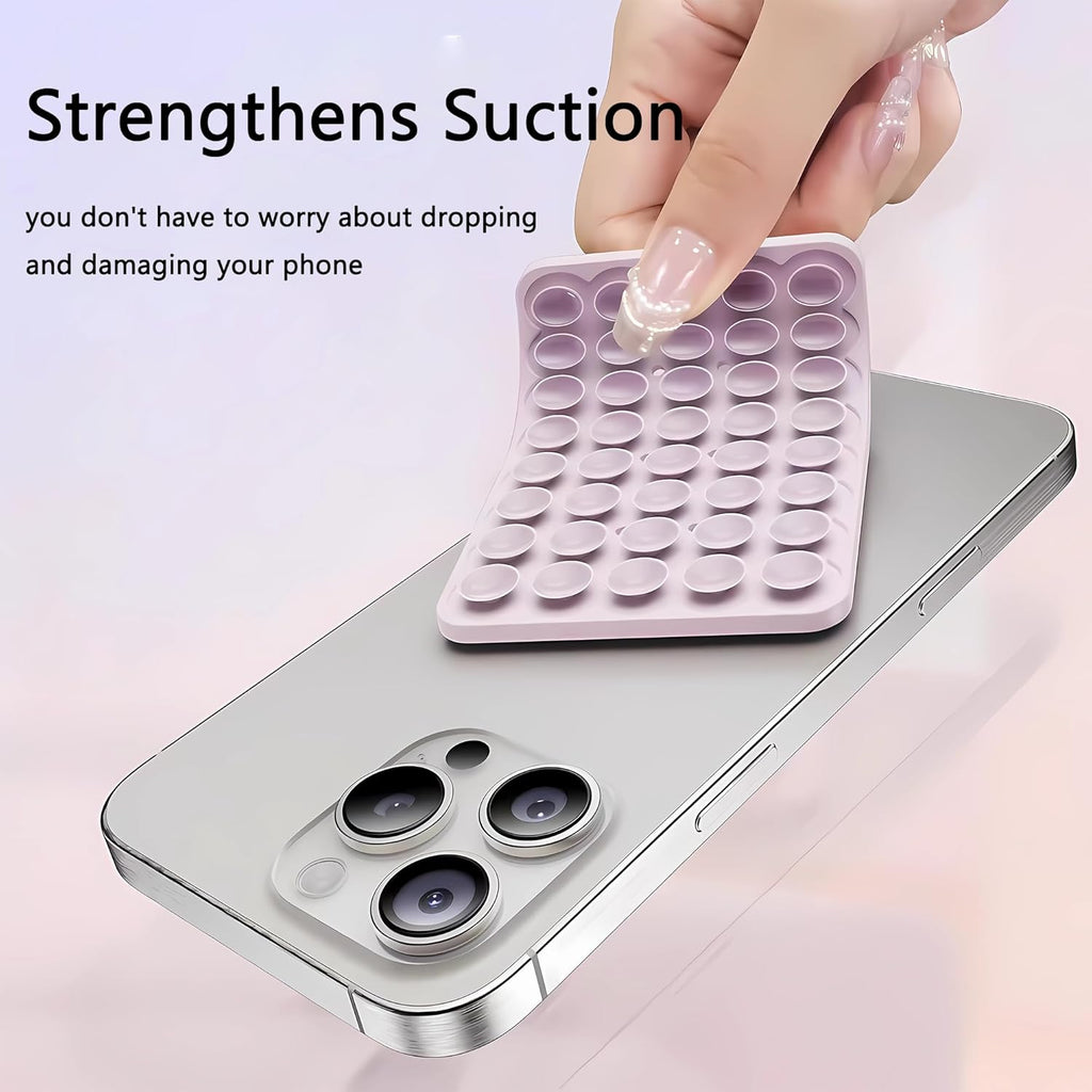 Silicone Double-Sided Suction Phone Grip Detachable Mount - Car Dashboard/Shower Phone Holder, Hands-Free For Selfies & Videos, ASMR- iphone & Android Compatible (Large, Transparent+BabyPink)