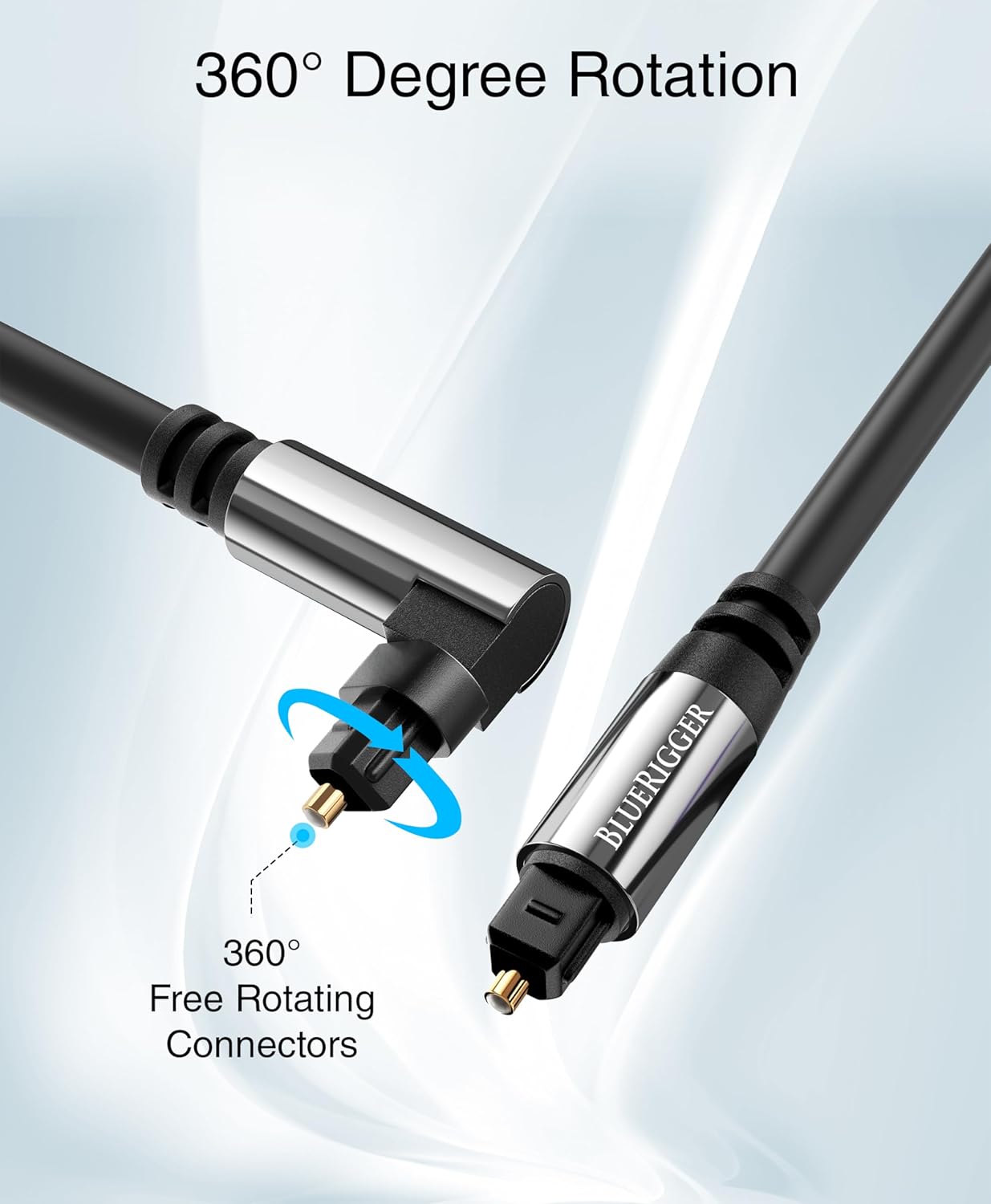 BlueRigger Optical Audio Toslink Cable - 6FT (90 Degrees Optical Cable for Soundbar, 360 Degree Rotatable Right Angle, S/PDIF Digital Toslink) - Fiber Optic Compatible with HDTV, Game Console, DVR