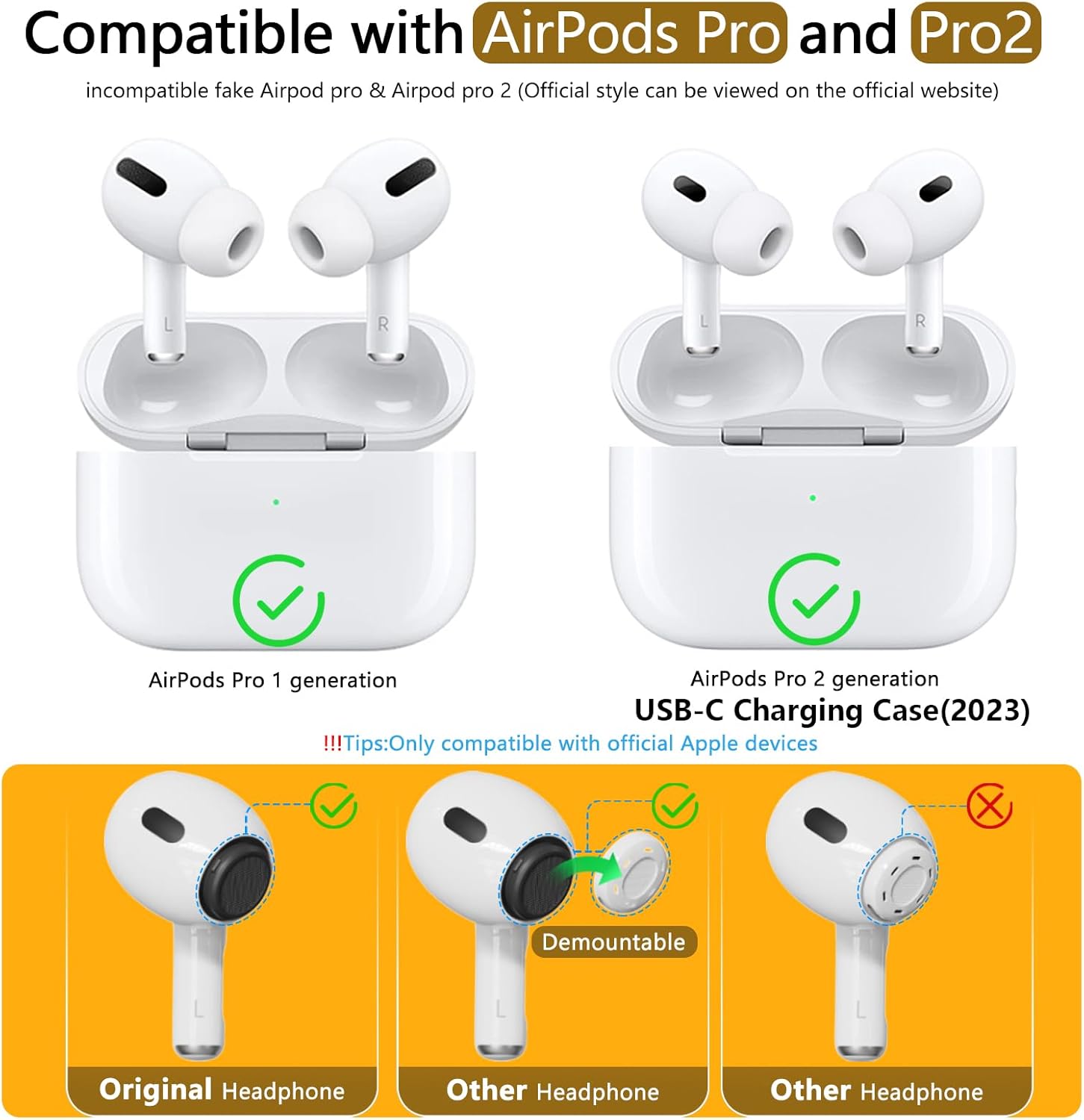 Compatible with AirPods Pro 2nd/1st Generation Memory Foam Replacement Ear Tips,with Noise Reduction Hole & Built-in dust Guard Screen,for USB-C Charging Case with Cleaner kit -Black