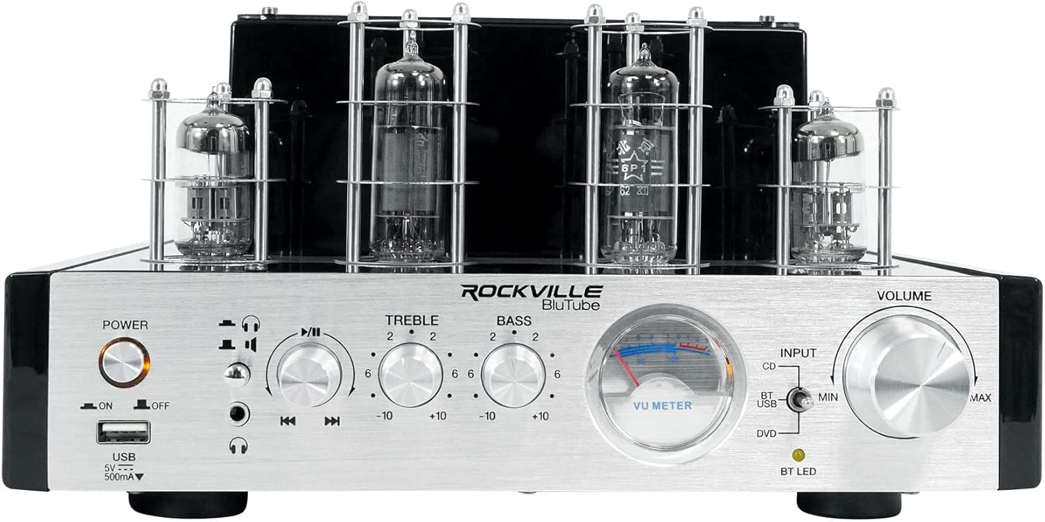 Rockville BluTube 70W Tube Amplifier Stereo Receiver, Bluetooth, EDR, Compact Design, Warm Sound, for Home Audio Enthusiasts
