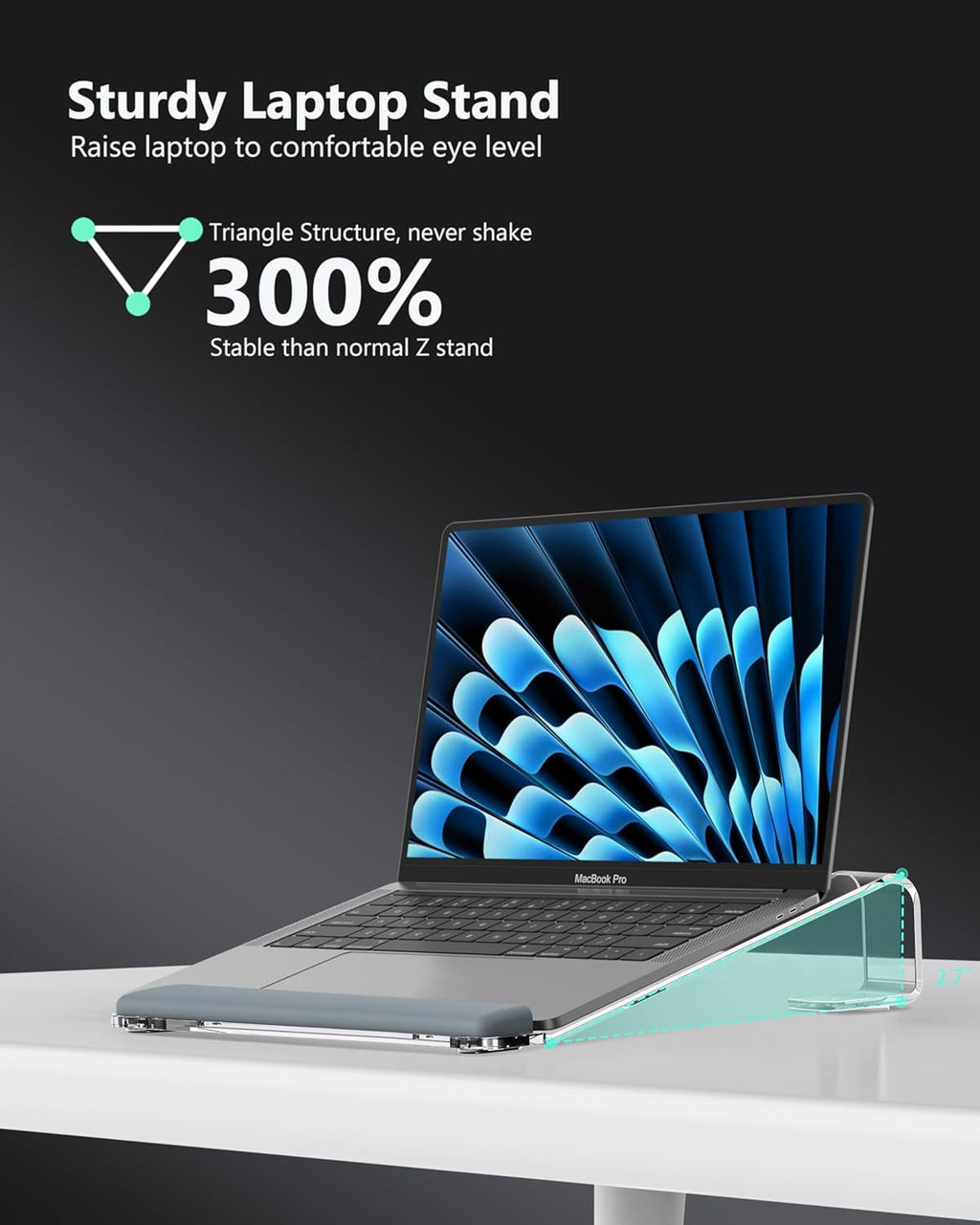 Clear Acrylic Laptop Stand for Desk, with Wrist Rest, Ergonomic Detachable Mount Compatible with 10-17'' All Laptops Such as MacBook Air Pro/HP/Dell/Lenovo