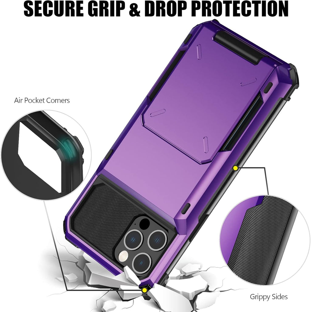 Nvollnoe for iPhone 12/12 Pro Case with Card Holder[Store 5 Cards] Dual Layer Heavy Duty Shockproof Wallet Case with Hidden Card Slot Large Storage Cover for iPhone 12(Purple)