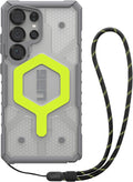 URBAN ARMOR GEAR UAG Designed for Samsung Galaxy S25 Ultra Case 6.9" Pathfinder Clear Bundle with Wrist Lanyard - Compatible with Magnetic Charging Luminous Glow in The Dark Cover, Active Neon