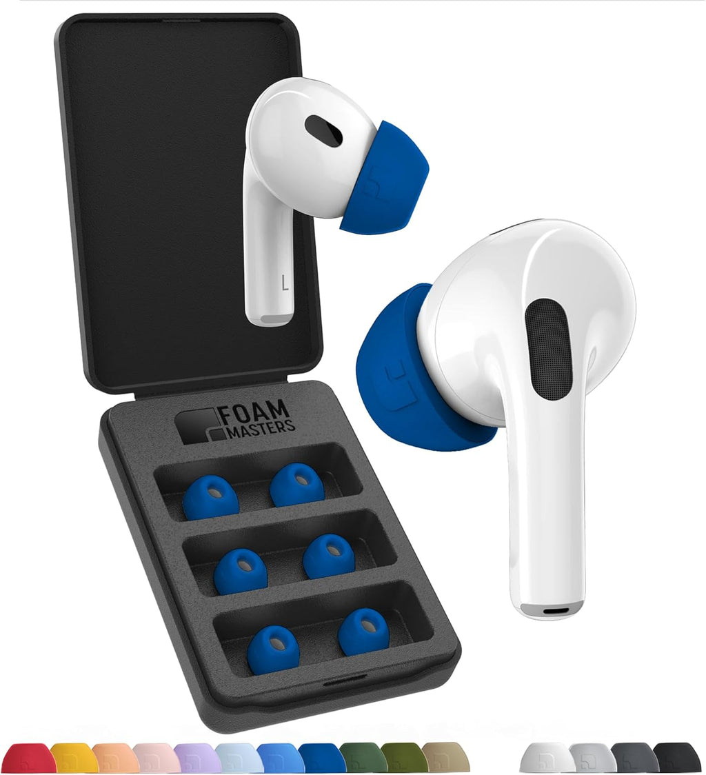Foam Masters Ultra-Premium Memory Foam Ear Tips for AirPods Pro 1st & 2nd Gen | 3 Pairs | Black Magic Ver 6.0 | Secure | Comfort | Better Noise Cancel | Replacement Buds – Blue, Small