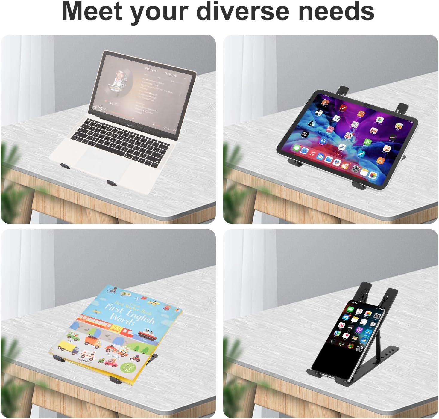 Ergonomic and Foldable Laptop Stand for Desk, Adjustable Riser, Fits All Laptops and Notebooks up to 17,Ultra-Thin,Ventilated Cooling,ABS+Silicone,Black.