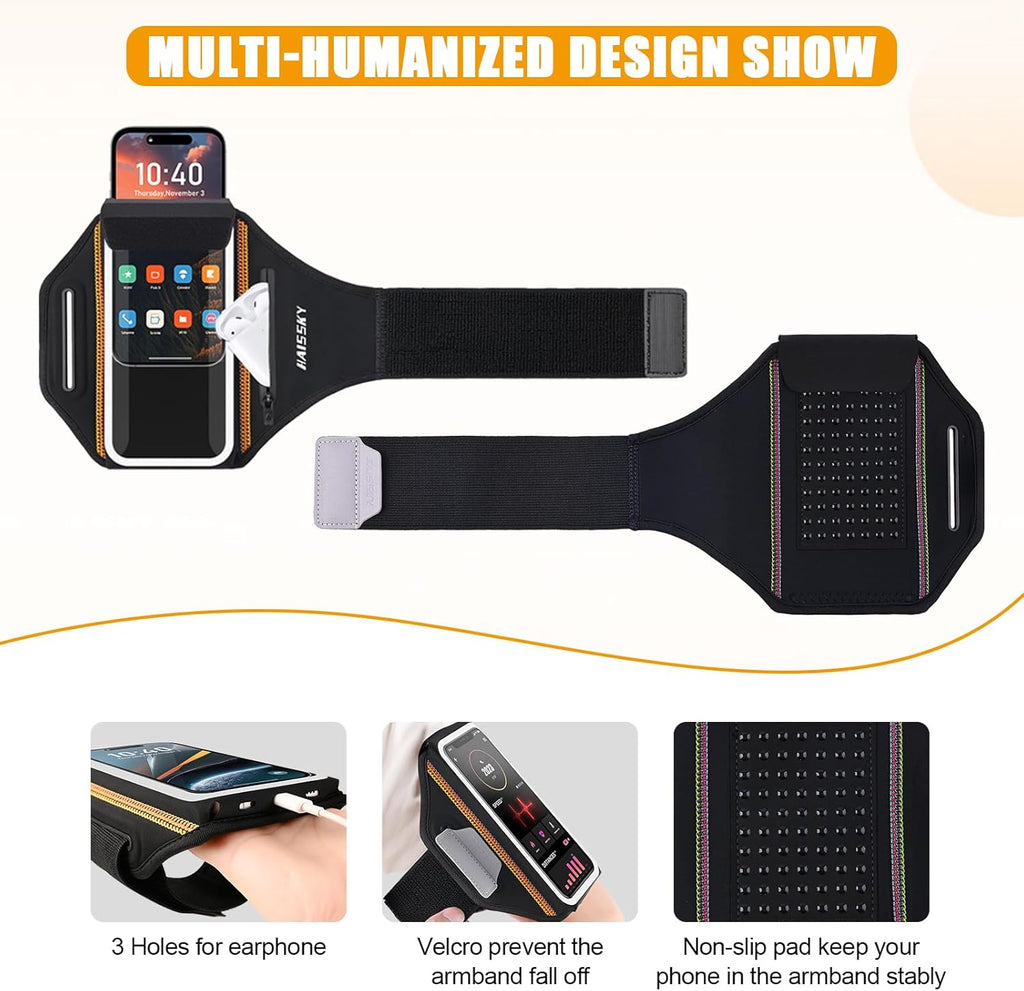 Running Armband for iPhone 15/14/13 Pro/Plus & Galaxy S20/S10, 3D Design Cell Phone Armband with Earphone Pouch Card Slot & Key Pockets, Water Resistant Sports Phone Holder Up to 6.9" Devices