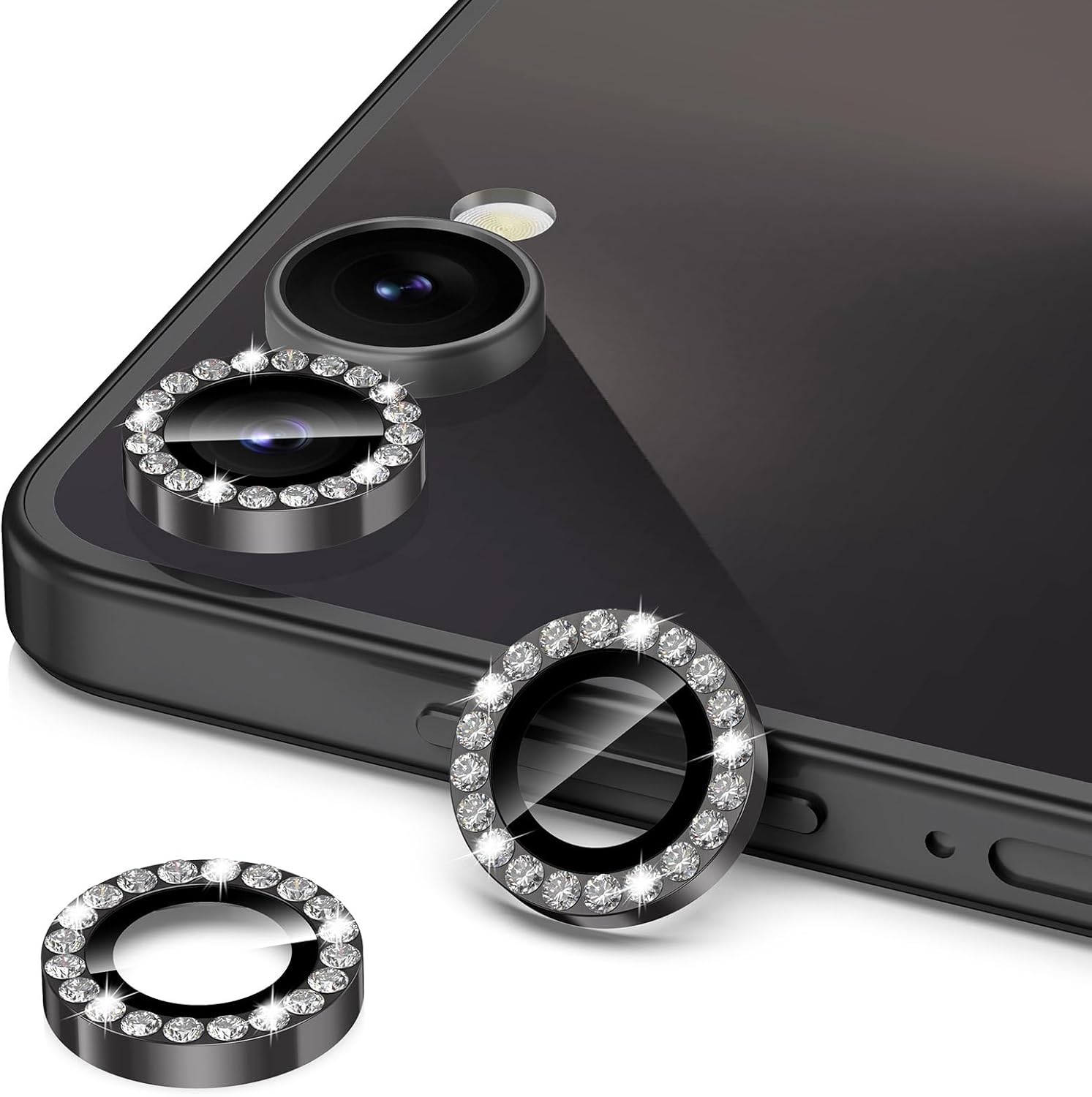 for Samsung Galaxy Z Flip 7 Camera Lens Protector, Individual Metal Ring Tempered Glass Lens Cover, [Strong Adsorption] Scratch Resistant Ultra-Thin HD Clear Lens Cover, 1 Set-Black Diamond