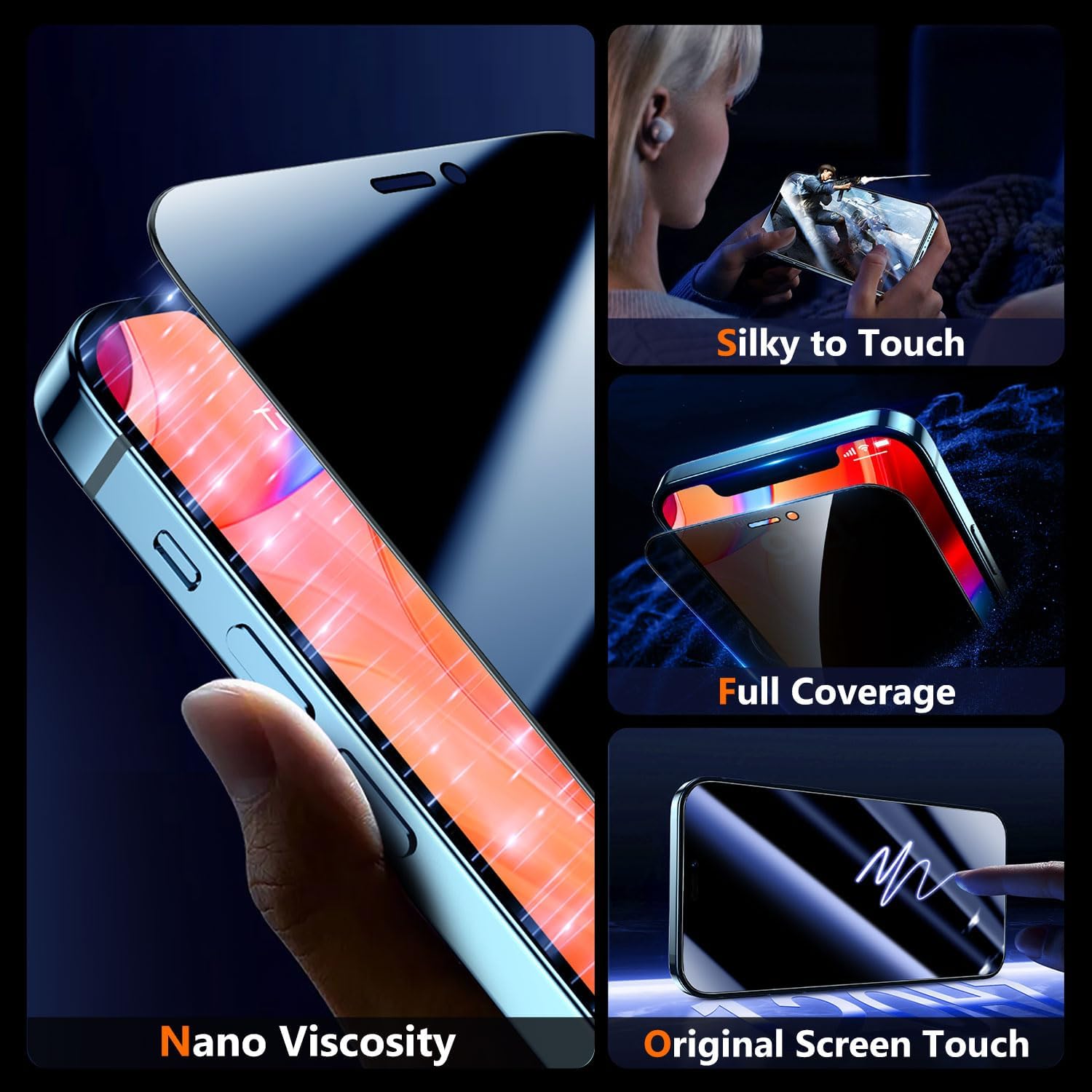 UniqueMe for iPhone 12 Pro Max Privacy Screen Protector - [Military Grade Shatterproof & 9H+ Hardness] Screen Protector 12 Pro Max Tempered Glass Full Coverage Protection, Easy to install, 2 Packs