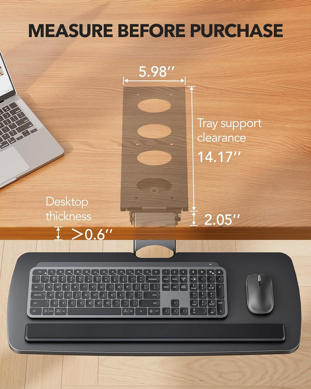 HUANUO Keyboard Tray Under Desk, 360 Adjustable Ergonomic Sliding Keyboard & Mouse Tray, Under Desk Keyboard Tray Slide Out, Keyboard Holder Under Desk for Typing in Home, Office Work, 25"W x 9.84"D