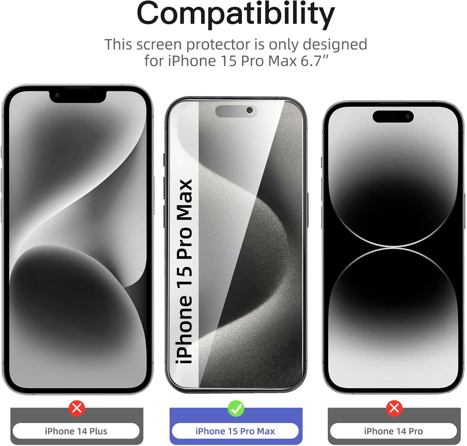 NEW'C 3 Pack Privacy for iPhone 15 Pro Max Screen Protector (6.7 inches), Anti-Spy Tempered Glass Film,Case Friendly Ultra Resistant, Balanced 28-Degree Privacy Angle-Easy installation tool included