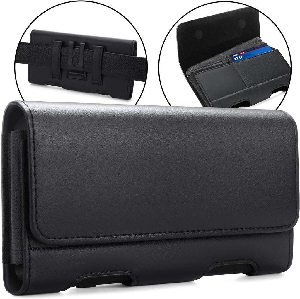 BECPLT for Galaxy S25 Ultra S24 Ultra S23 Ultra S22 Ultra 5G Note 20 Ultra 5G Note 10+ Plus 5G Holster Black Leather Carrying Cell Phone Holder Belt Clip Holster Case Pouch for Galaxy A14 5G S21 Ultra