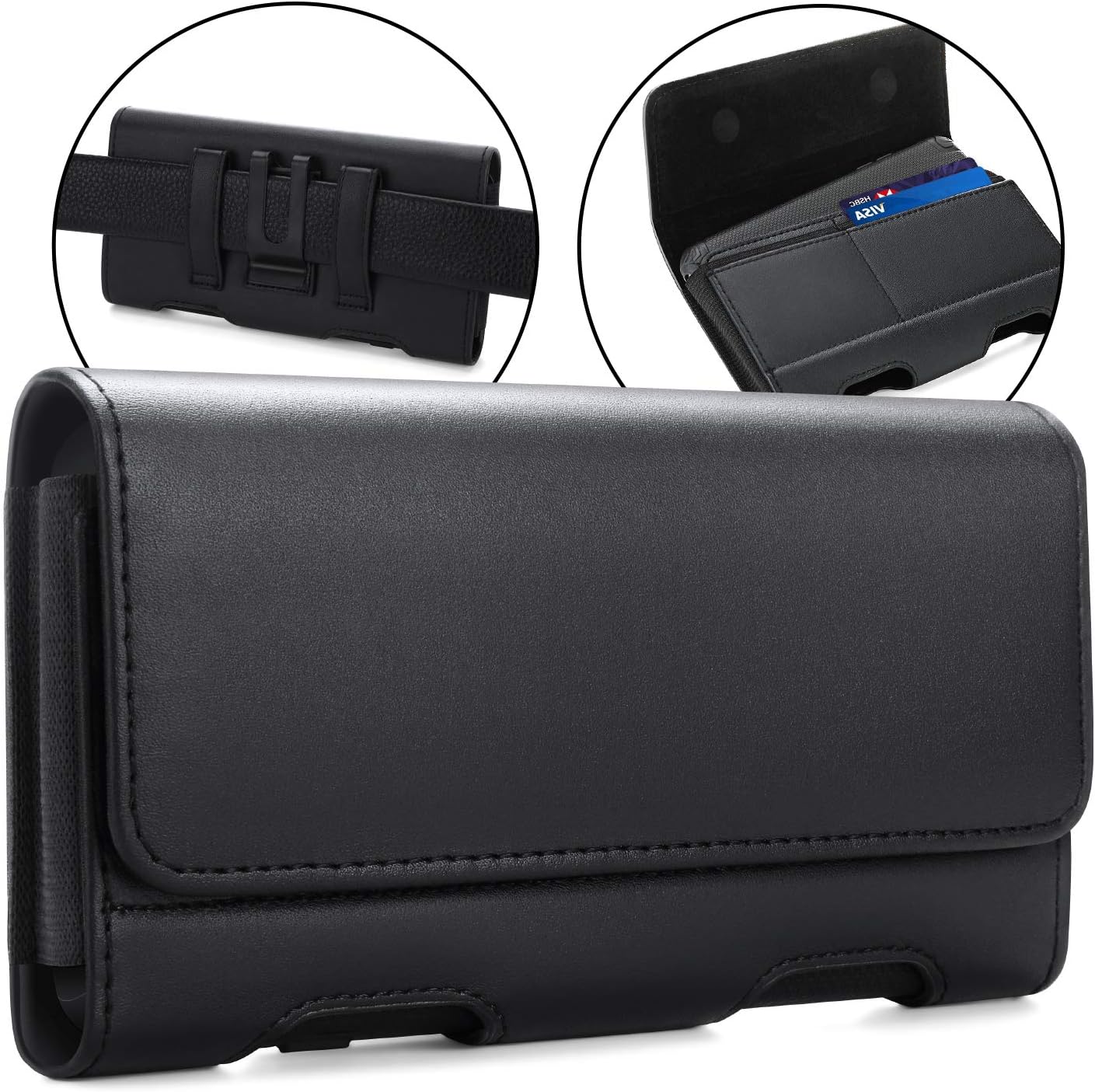 BECPLT for Galaxy S25 Ultra S24 Ultra S23 Ultra S22 Ultra 5G Note 20 Ultra 5G Note 10+ Plus 5G Holster Black Leather Carrying Cell Phone Holder Belt Clip Holster Case Pouch for Galaxy A14 5G S21 Ultra