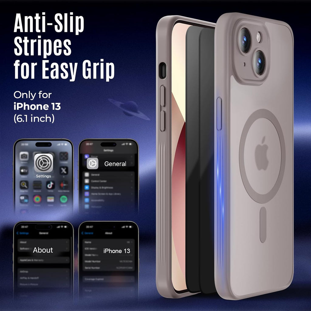 Designed for iPhone 13 Case, Compatible with MagSafe, with Privacy Screen Protectors X2, [Camera Protection] [15FT Military Drop Protection] Shockproof Phone Case, 6.1", Natural Titanium
