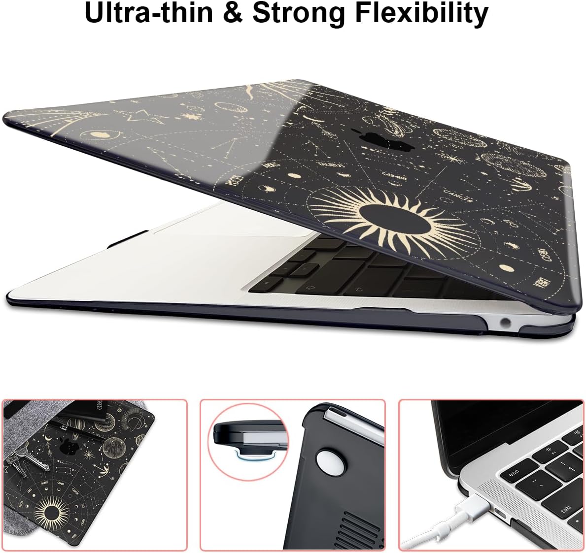 Compatible with MacBook Pro 13 inch Case 2022 2021-2016 A2338 M2/M1 A2251 A2289 A2159 A1989 A1706 Model, Pattern Plastic Hard Shell Keyboard Cover Screen Film Webcam Cover, Constellation