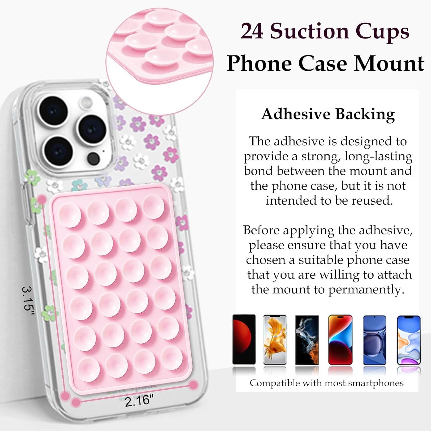 Silicone Suction Phone Case Mount, Silicon Adhesive Phone Accessory for Smartphones, Hands-Free Mirror Shower Phone Holder for Selfies, Tiktok Videos (Baby Blue)